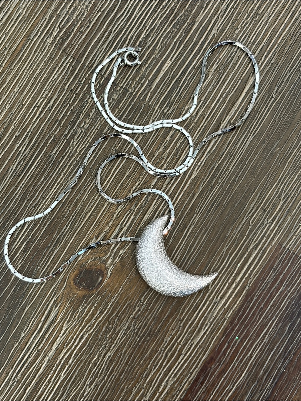 Dior Silver Textured Crescent Moon Pendant Necklace